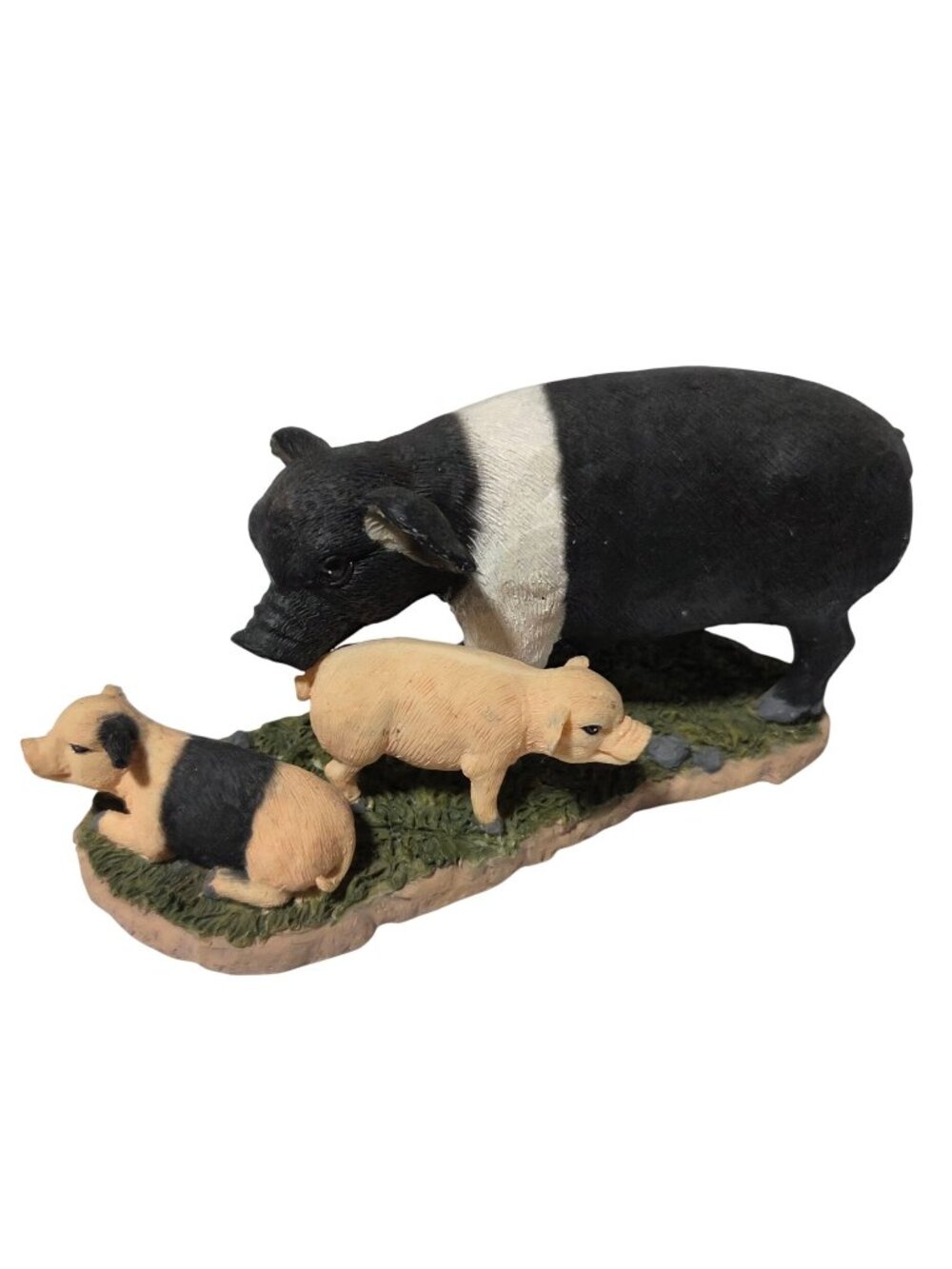 Hampshire Pig Family Figurine Mom Piglets Hand Painted Farm Animal Collectible